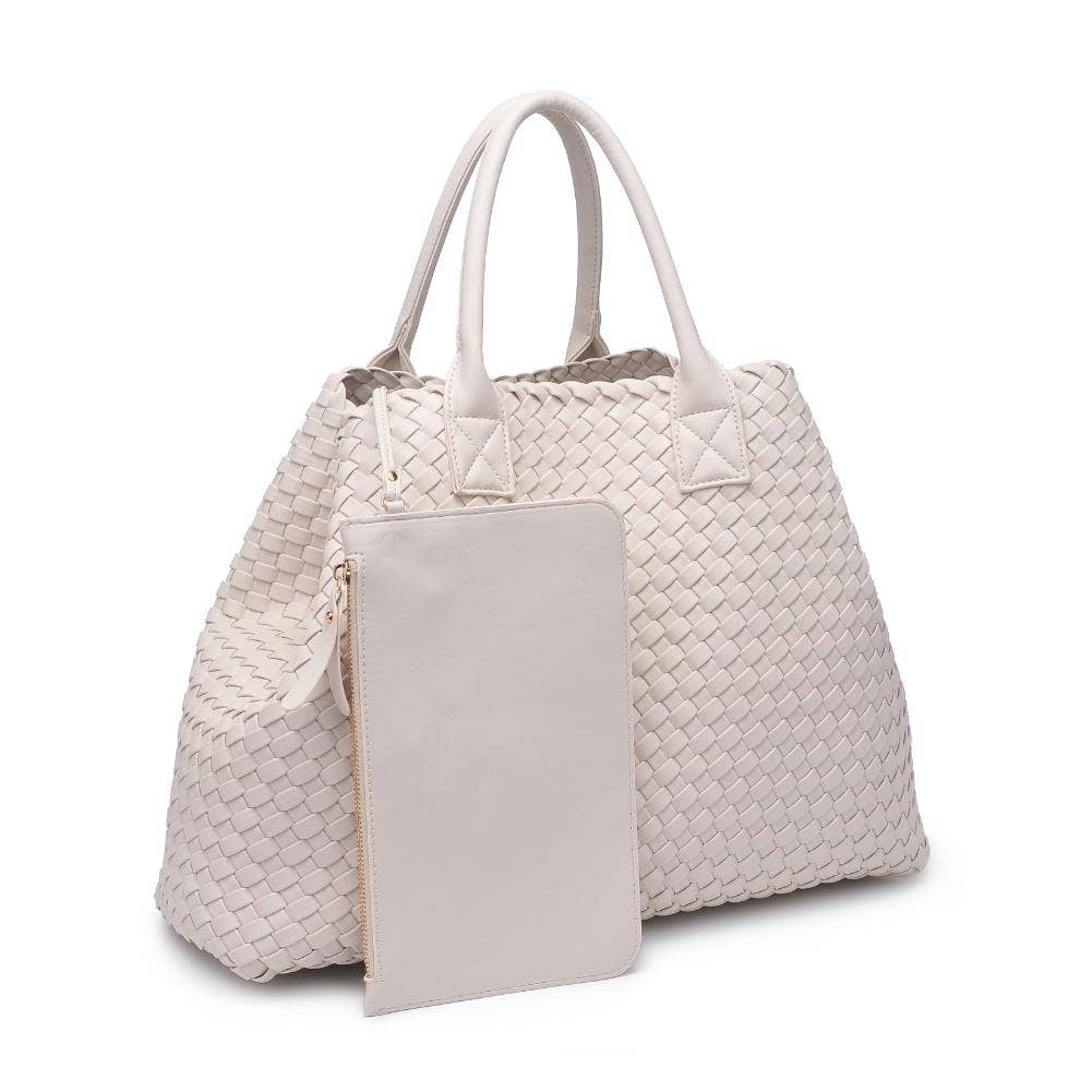 Ithaca Woven Vegan Leather Tote: Oatmilk