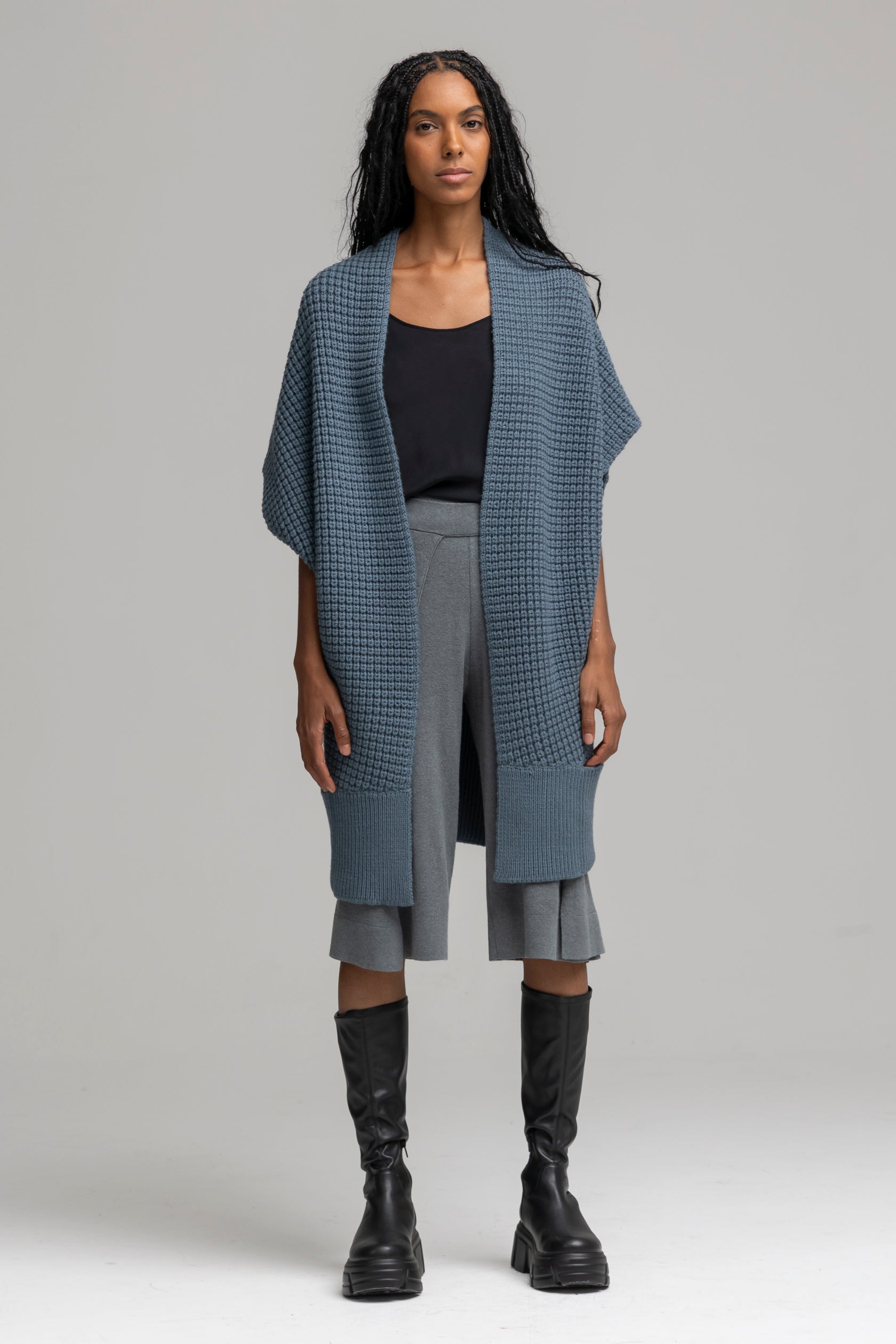N53-CS - Waffle Stitch Convertible Cocoon Cardigan | NFP