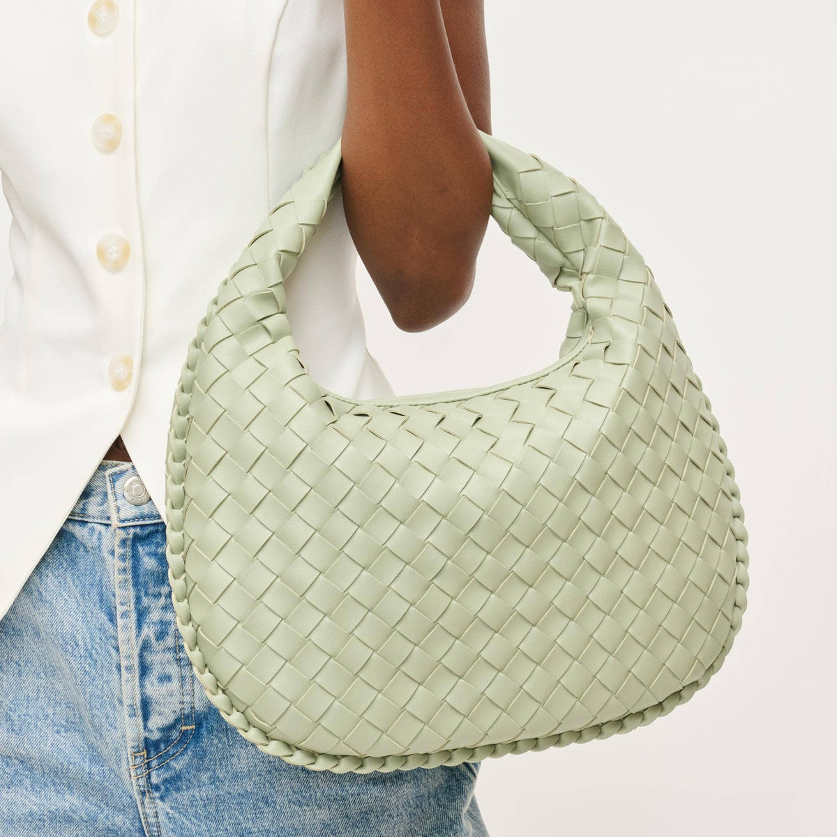 Wendy Woven Shoulder Bag: Sage