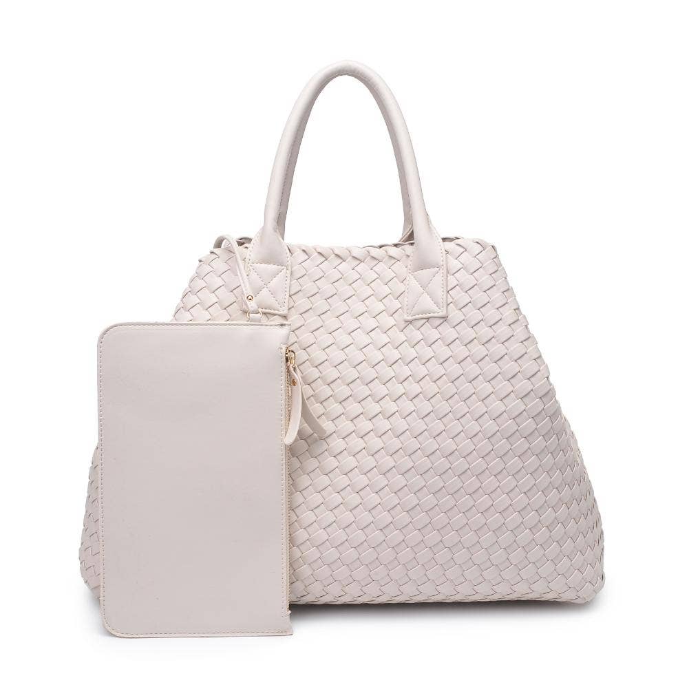 Ithaca Woven Vegan Leather Tote: Oatmilk