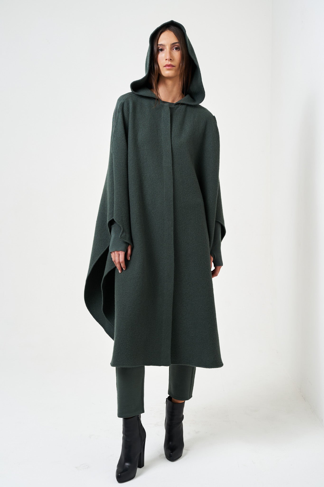 a*様 CHARCOAL CAPE HOODIE Jimmy Hourihan | Charcoal and Grey Knee Length Cape with Pockets